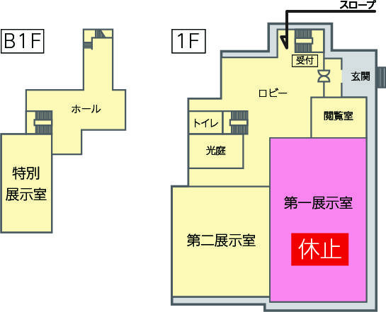 休止中の場所を示す館内マップの画像