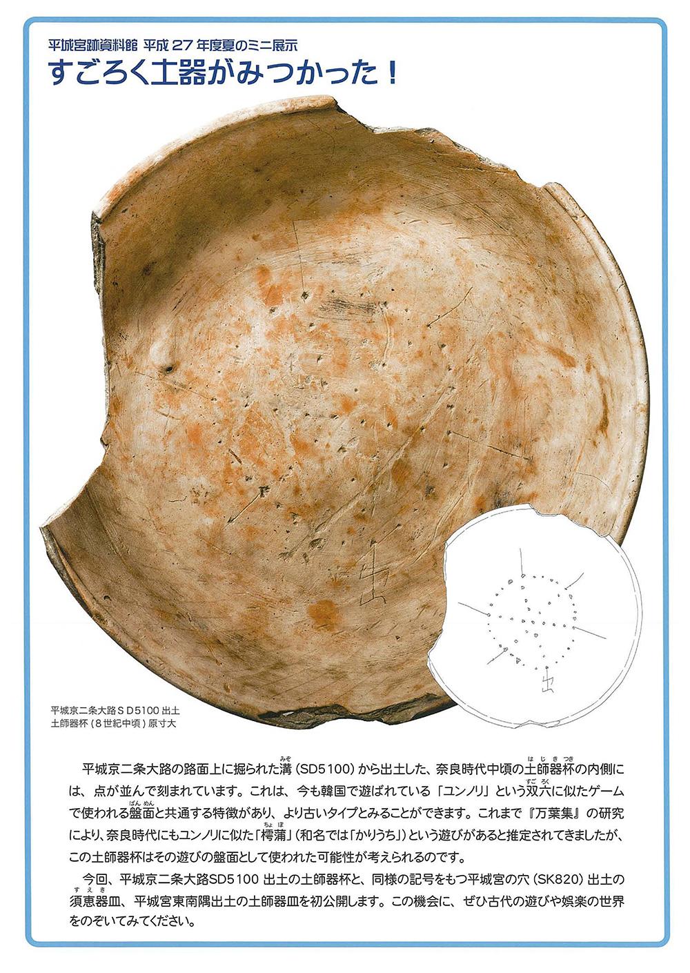 平城宮跡資料館平成27年度夏のミニ展示 すごろく土器がみつかった!
